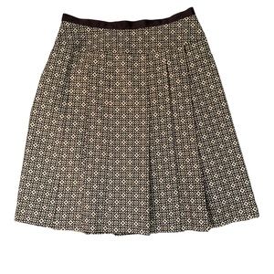 Anne Klein Silk Pleated Skirt, Chocolate-Creme-Red, Size 12.